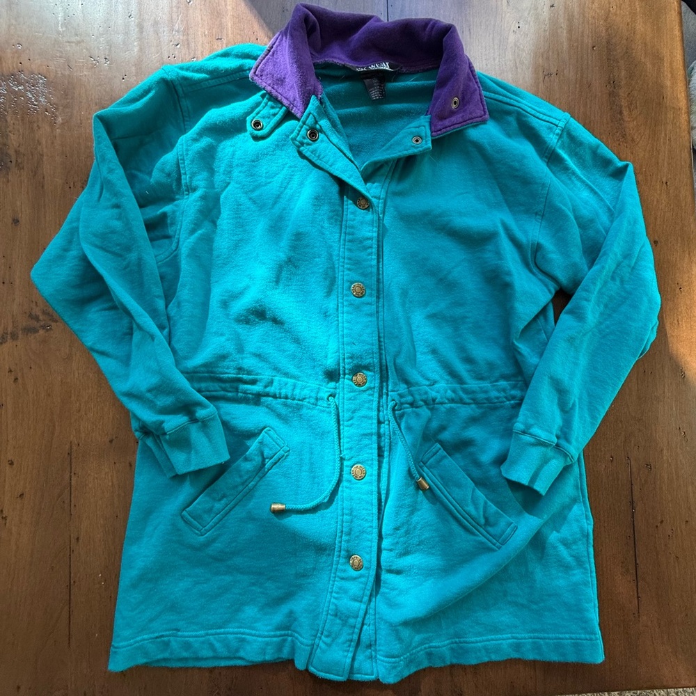 Vintage Ski Wear Teal and Purple 100% Cotton Jacket - Picture 1 of 6